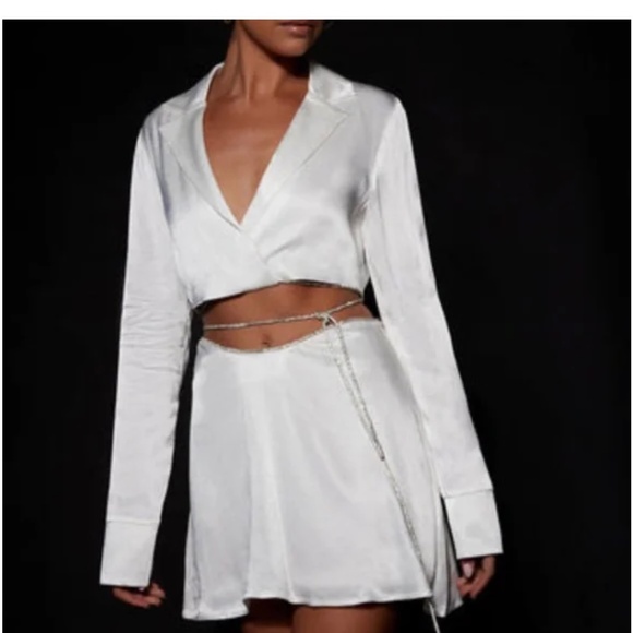 Meshki Dresses & Skirts - Talulah Diamante Rope Mini Flute Top and Skirt - White - Size XL & L